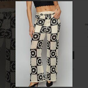 POL Black and Cream Crochet Pants